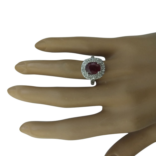 3.88 Carat Ruby 14K White Gold Diamond Ring - Fashion Strada