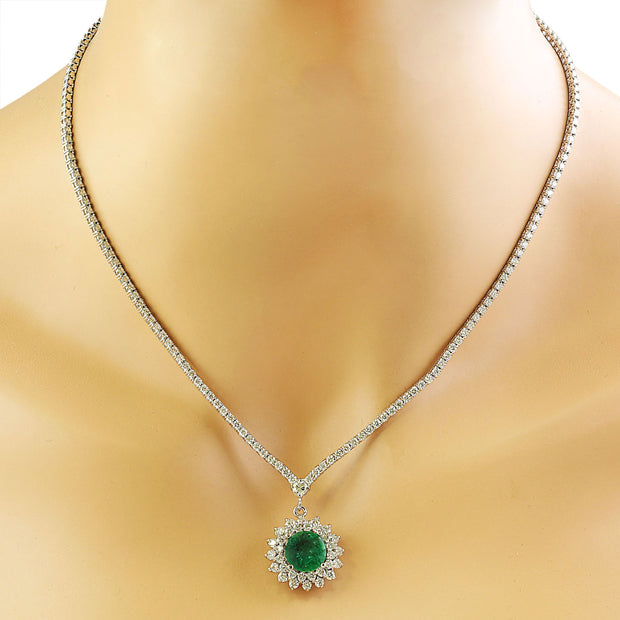 7.55 Carat Emerald 18K White Gold Diamond Necklace - Fashion Strada