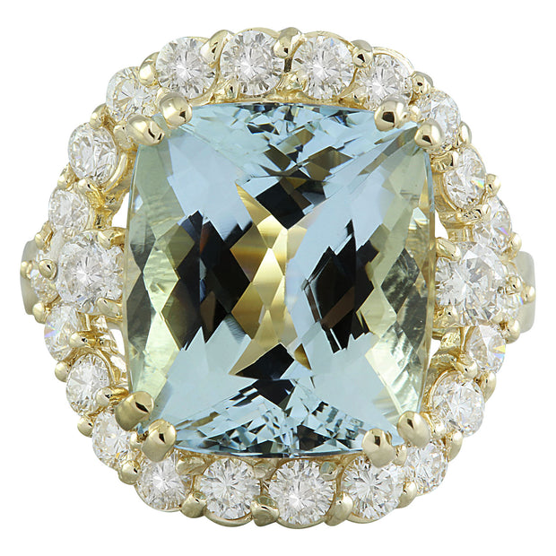 9.20 Carat Aquamarine 14K Yellow Gold Diamond Ring - Fashion Strada