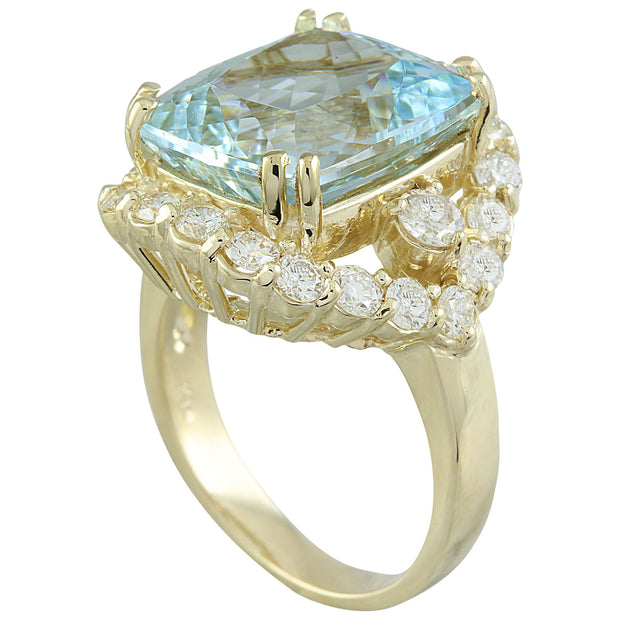 9.20 Carat Aquamarine 14K Yellow Gold Diamond Ring - Fashion Strada