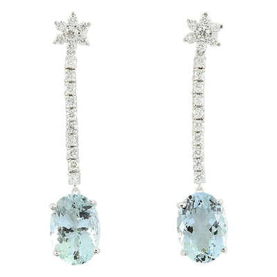 12.09 Carat Aquamarine 14K White Gold Diamond Earrings - Fashion Strada
