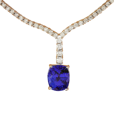 9.25 Carat Tanzanite 18K White Gold Diamond Necklace - Fashion Strada