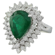 5.80 Carat Emerald 14K White Gold Diamond Ring - Fashion Strada