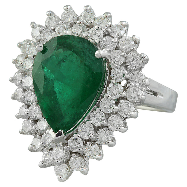 5.80 Carat Emerald 14K White Gold Diamond Ring - Fashion Strada