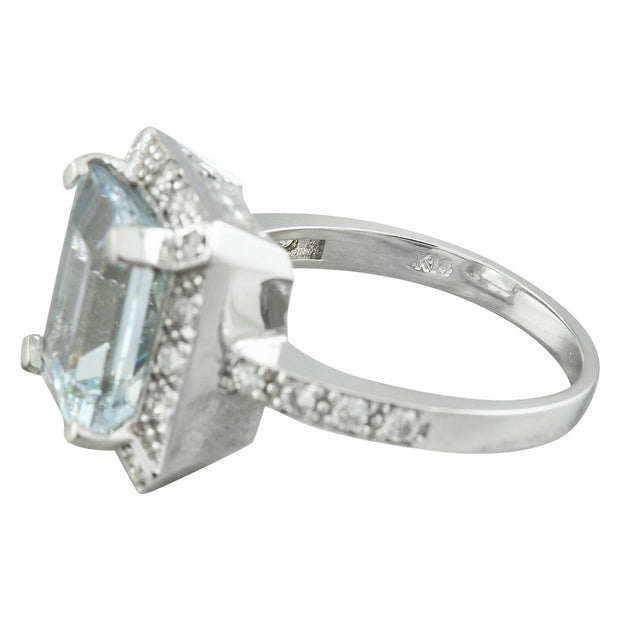 5.85 Carat Aquamarine 14K White Gold Diamond Ring - Fashion Strada