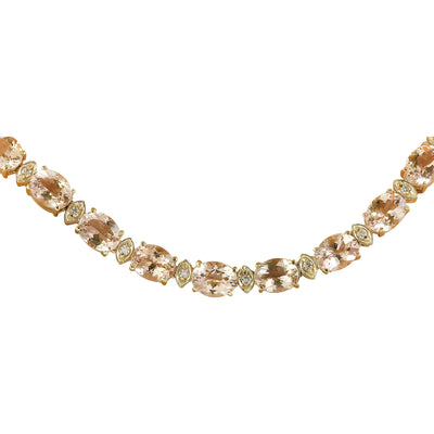 61.50 Carats Morganite 14K Yellow Gold Diamond Necklace - Fashion Strada