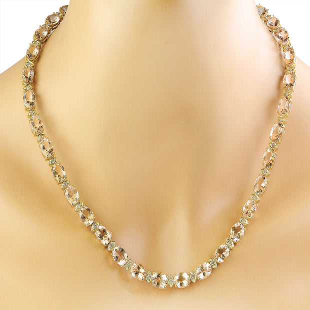 61.50 Carats Morganite 14K Yellow Gold Diamond Necklace - Fashion Strada