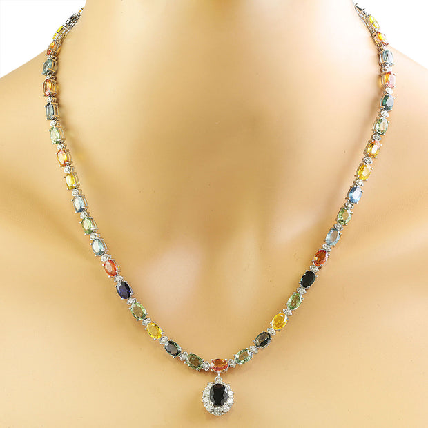 32.15 Carat Sapphire 14K White Gold Diamond Necklace - Fashion Strada