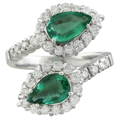 2.40 Carat Emerald 14K White Gold Diamond Ring - Fashion Strada