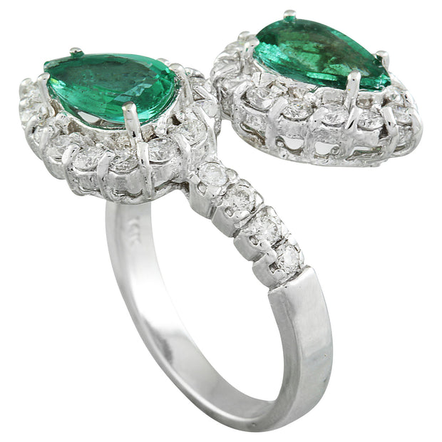 2.40 Carat Emerald 14K White Gold Diamond Ring - Fashion Strada