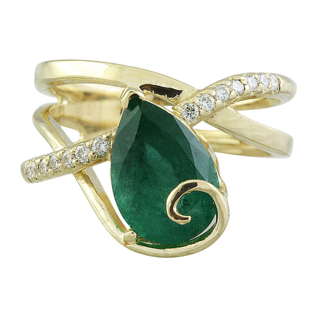 3.55 Carat Emerald 14K Yellow Gold Diamond Ring - Fashion Strada
