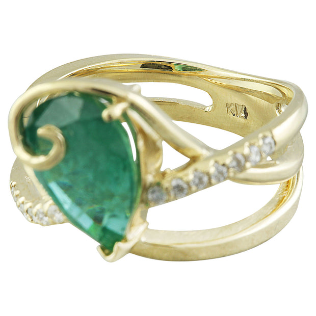 3.55 Carat Emerald 14K Yellow Gold Diamond Ring - Fashion Strada