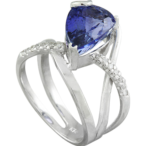 5.75 Carat Tanzanite 14K White Gold Diamond Ring - Fashion Strada