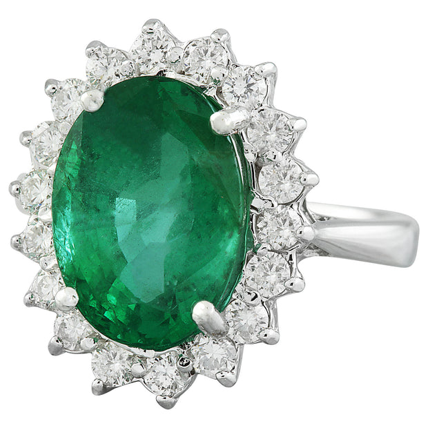 6.55 Carat Emerald 14K White Gold Diamond Ring - Fashion Strada