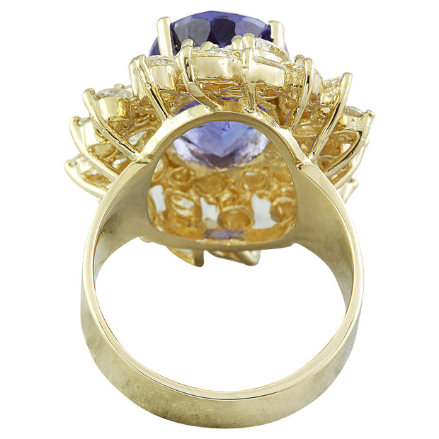 10.75 Carat Tanzanite 14K Yellow Gold Diamond ring - Fashion Strada