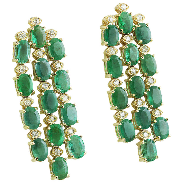 12.50 Carat Emerald 14K Yellow Gold Diamond Earrings - Fashion Strada