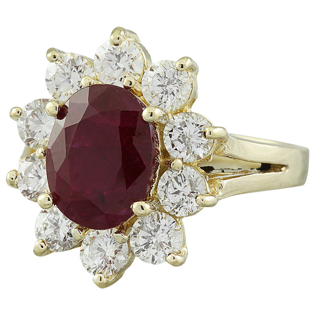 3.55 Carat Ruby 14K Yellow Gold Diamond Ring - Fashion Strada
