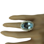 14.00 Carat Aquamarine 14K Yellow Gold Diamond Ring - Fashion Strada