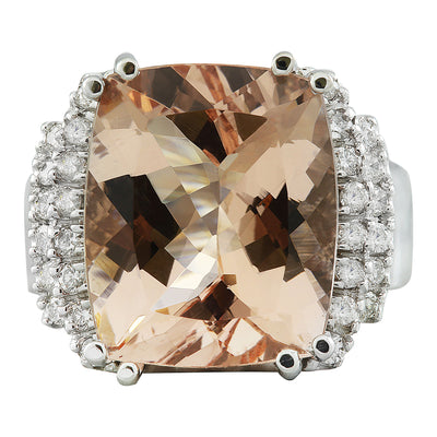 11.20 Carat Morganite 14K White Gold Diamond Ring - Fashion Strada