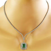 8.20 Carat Emerald 18K White Gold Diamond Necklace - Fashion Strada