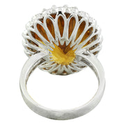 15.50 Carat Citrine 14K White Gold Diamond Ring - Fashion Strada