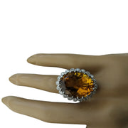 15.50 Carat Citrine 14K White Gold Diamond Ring - Fashion Strada