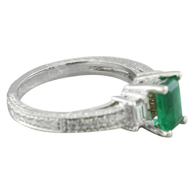 1.50 Carat Emerald 14K White Gold Diamond Ring - Fashion Strada