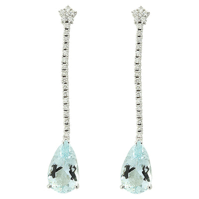 15.95 Carat Aquamarine 14K White Gold Diamond Erarings - Fashion Strada