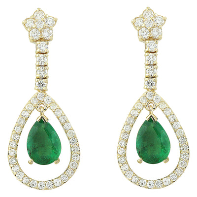 7.05 Carat Emerald 14K Yellow Gold Diamond Earrings - Fashion Strada