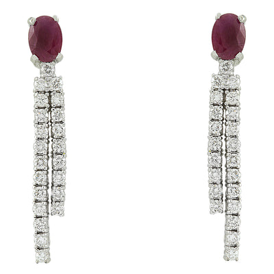 2.55 Carat Ruby 18K White Gold Diamond Earrings - Fashion Strada