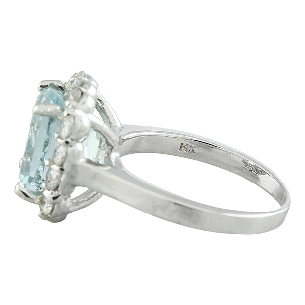 4.55 Carat Aquamarine 14K White Gold Diamond Ring - Fashion Strada