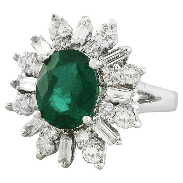 4.05 Carat Emerald 14K White Gold Diamond Ring - Fashion Strada