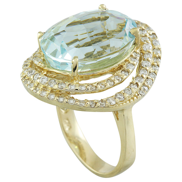 14.75 Carat Aquamarine 14K Yellow Gold Diamond ring - Fashion Strada