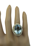 14.75 Carat Aquamarine 14K Yellow Gold Diamond ring - Fashion Strada