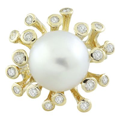 0.80 Carat 13.10 Millimeter Pearl 14K Yellow Gold Diamond Ring - Fashion Strada