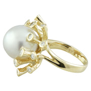0.80 Carat 13.10 Millimeter Pearl 14K Yellow Gold Diamond Ring - Fashion Strada