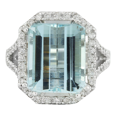 10.30 Carat Aquamarine 14K White Gold Diamond Ring - Fashion Strada