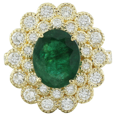 4.40 Carat Emerald 14K Yellow Gold Diamond Ring - Fashion Strada