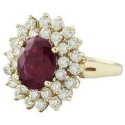 3.53 Carat Ruby 14K Yellow Gold Diamond Ring - Fashion Strada