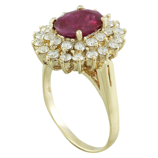 3.53 Carat Ruby 14K Yellow Gold Diamond Ring - Fashion Strada