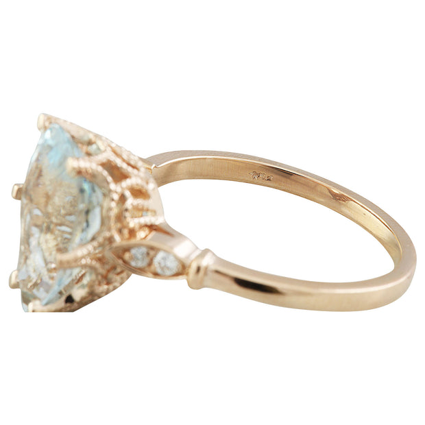 3.60 Carat Aquamarine 14K Rose Gold Diamond Ring - Fashion Strada