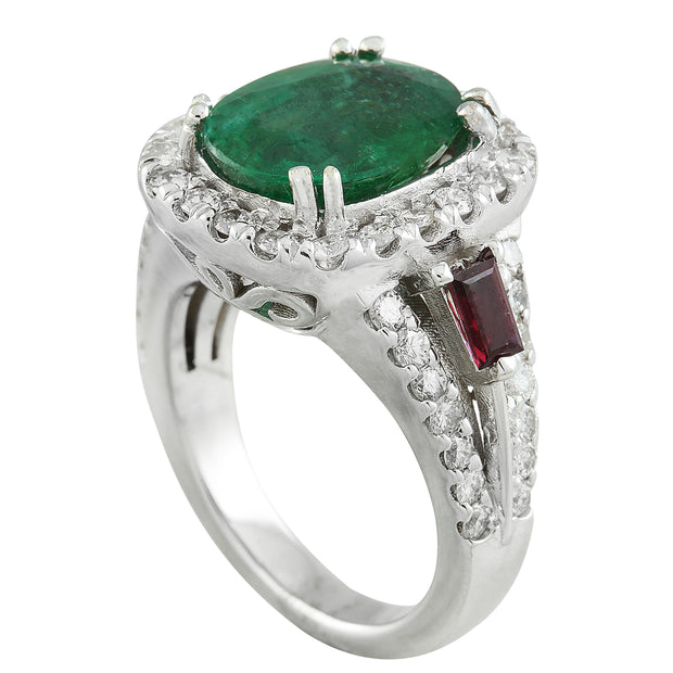 5.20 Carat Emerald Ruby 14K White Gold Diamond Ring - Fashion Strada