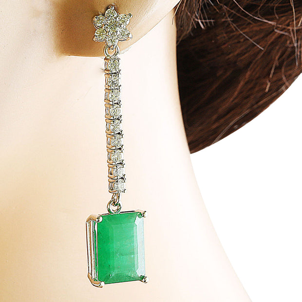5.87 Carat Emerald 14K White Gold Diamond Earrings - Fashion Strada