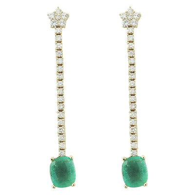 4.75 Carat Emerald 14K Yellow Gold Diamond Eaarings - Fashion Strada