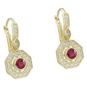 1.60 Carat Ruby 14K Yellow Gold Diamond Errings - Fashion Strada