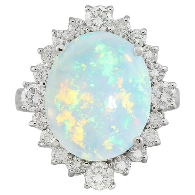 5.85 Carat Opal 14K White Gold Diamond Ring - Fashion Strada