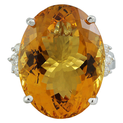 23.65 Carat Citrine 14K White Gold Diamond Ring - Fashion Strada