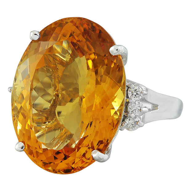 23.65 Carat Citrine 14K White Gold Diamond Ring - Fashion Strada