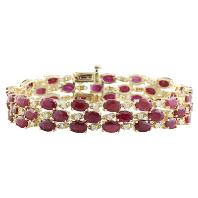 38.40 Carat Ruby 14K Yellow Gold Diamond Bracelet - Fashion Strada