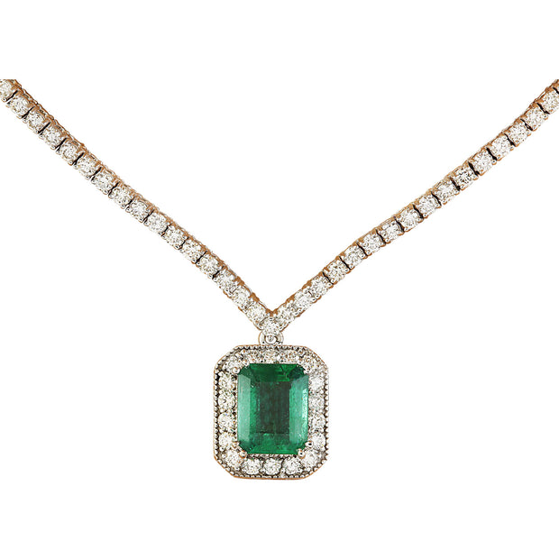 5.62 Carat Emerald 18K White Gold Diamond Necklace - Fashion Strada